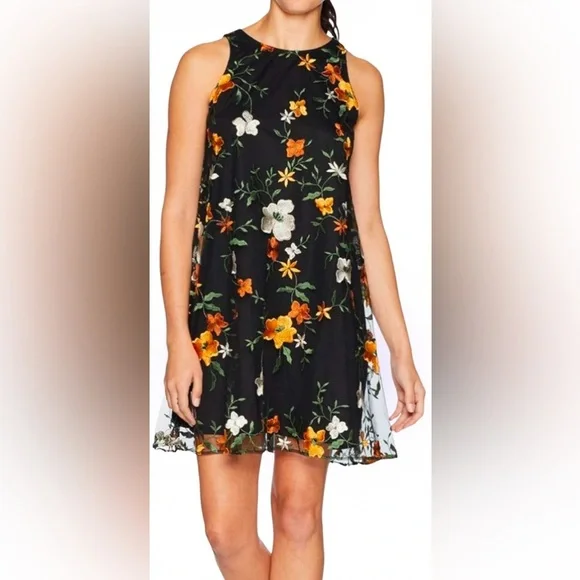 ECI New York Embroidered Floral Mesh Overlay Swing sleeveless party Dress - Picture 13 of 13